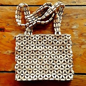 Woven Wooden Bead Lined Handbag with Zipper